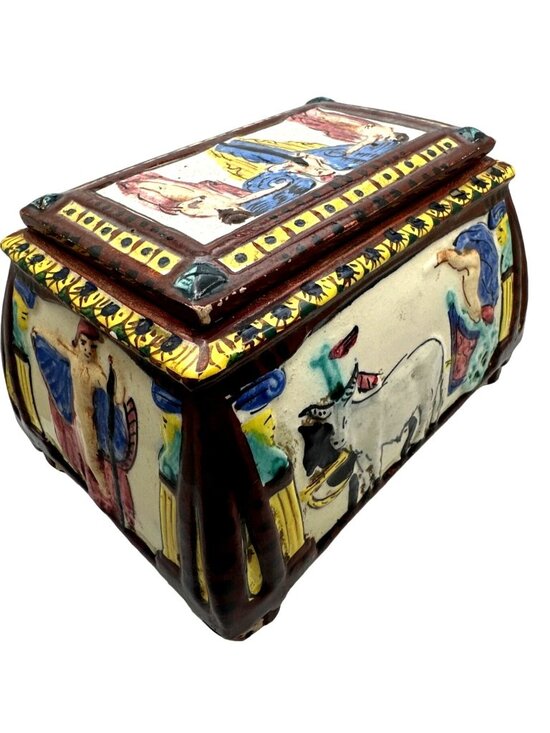 Vintage Italian Other - Vintage Italian Faience Lidded Box Trinket Storage Roman Mythology Style Pottery